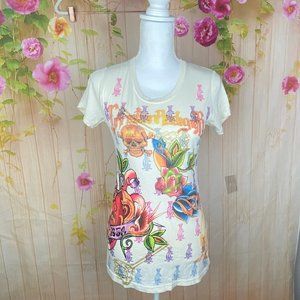 Christian Audigier Floral Pattern T-Shirt Size L